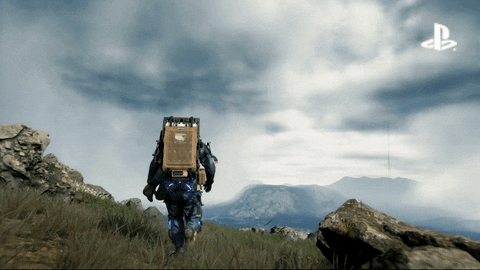 Animated gif of the protagonist hiking across America in Death Stranding